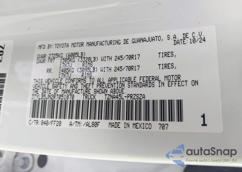 2024 Toyota Tacoma Sr5 4Wd z USA, uszkodzony, nr VIN 3TYLB5JN2RT051870